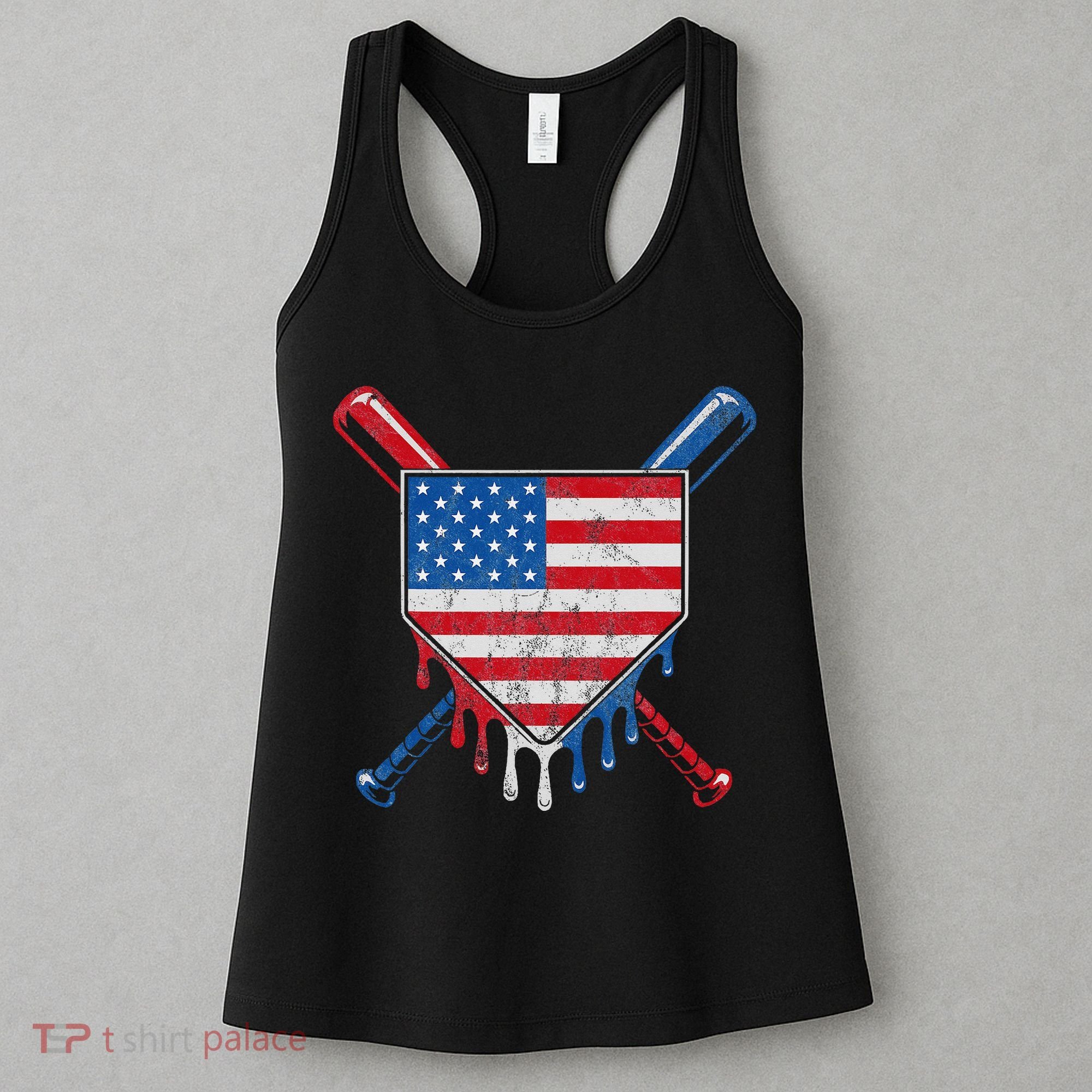 Baseball Bat Drip Ice Cream Patriotic American Flag Drip Women's Tank Top