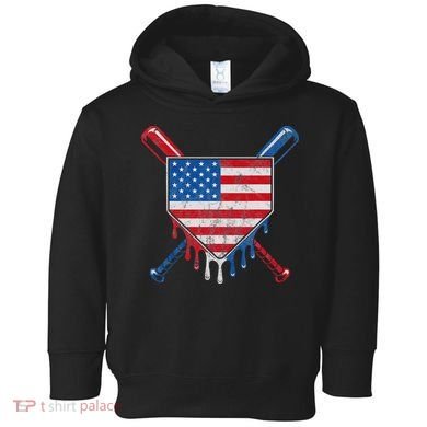 Baseball Bat Drip Ice Cream Patriotic American Flag Drip Toddler Hoodie
