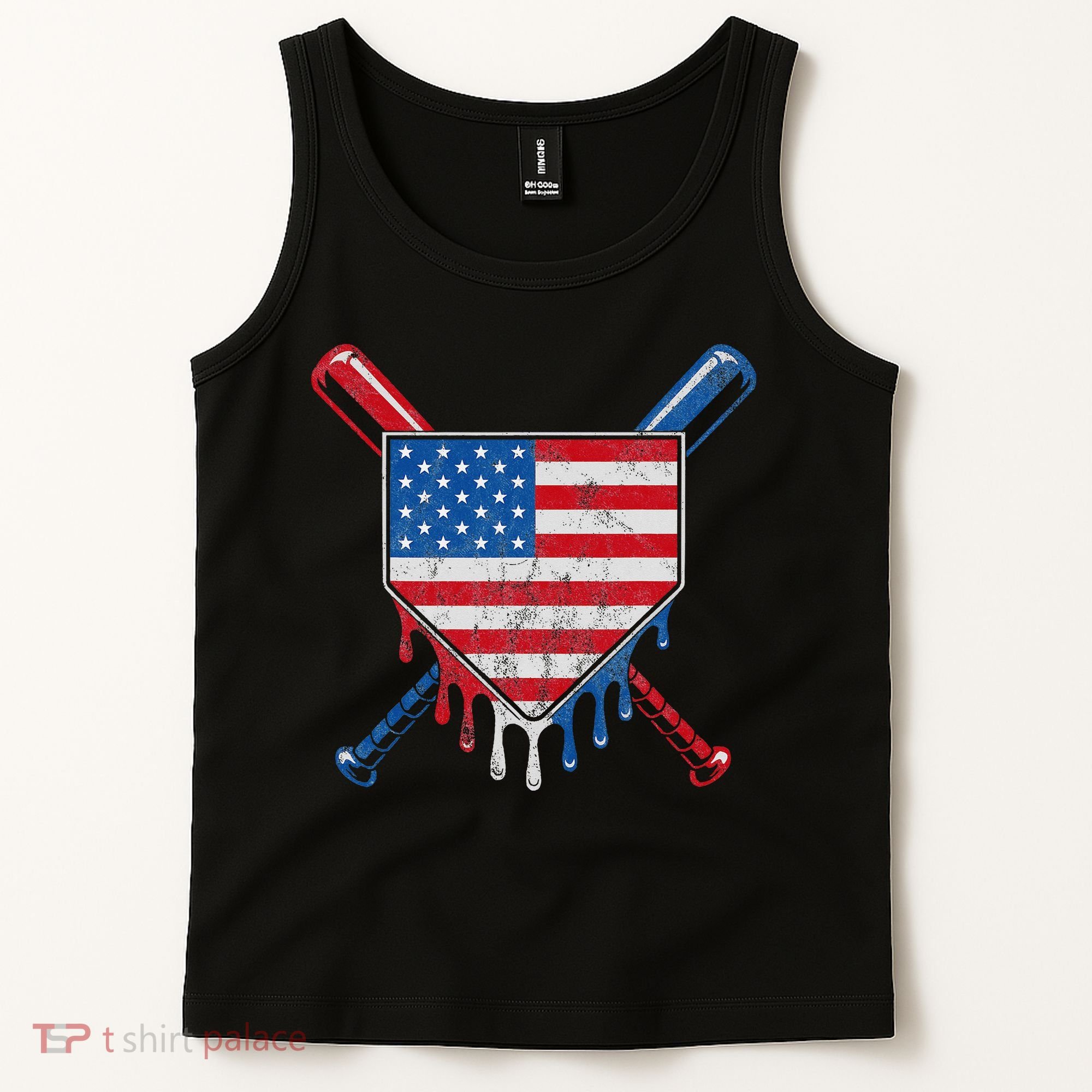 Baseball Bat Drip Ice Cream Patriotic American Flag Drip Tank Top