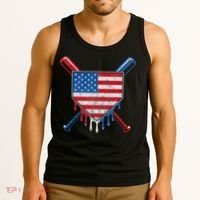 Baseball Bat Drip Ice Cream Patriotic American Flag Drip Tank Top thumb 3