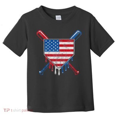 Baseball Bat Drip Ice Cream Patriotic American Flag Drip Toddler T-Shirt