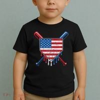 Baseball Bat Drip Ice Cream Patriotic American Flag Drip Toddler T-Shirt thumb 2