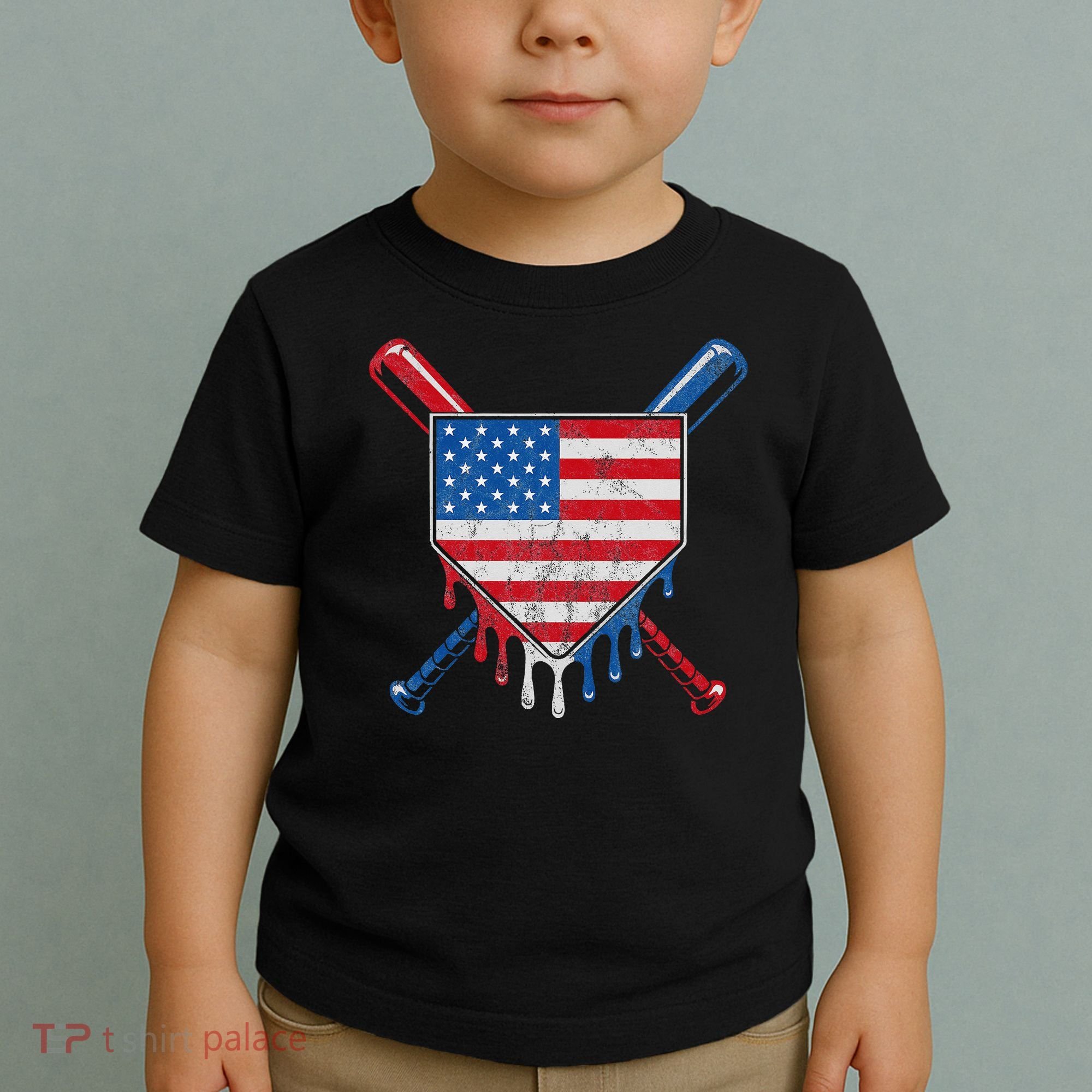 Baseball Bat Drip Ice Cream Patriotic American Flag Drip Toddler T-Shirt