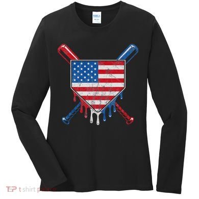 Baseball Bat Drip Ice Cream Patriotic American Flag Drip Women's Long Sleeve Shirt