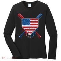 Baseball Bat Drip Ice Cream Patriotic American Flag Drip Women's Long Sleeve Shirt thumb 0