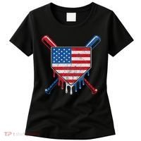Baseball Bat Drip Ice Cream Patriotic American Flag Drip Women's T-Shirt thumb 0
