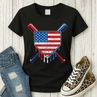 Baseball Bat Drip Ice Cream Patriotic American Flag Drip Women's T-Shirt thumb 3