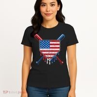 Baseball Bat Drip Ice Cream Patriotic American Flag Drip Women's T-Shirt thumb 4