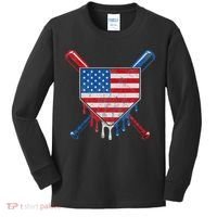 Baseball Bat Drip Ice Cream Patriotic American Flag Drip Kids Long Sleeve Shirt thumb 0