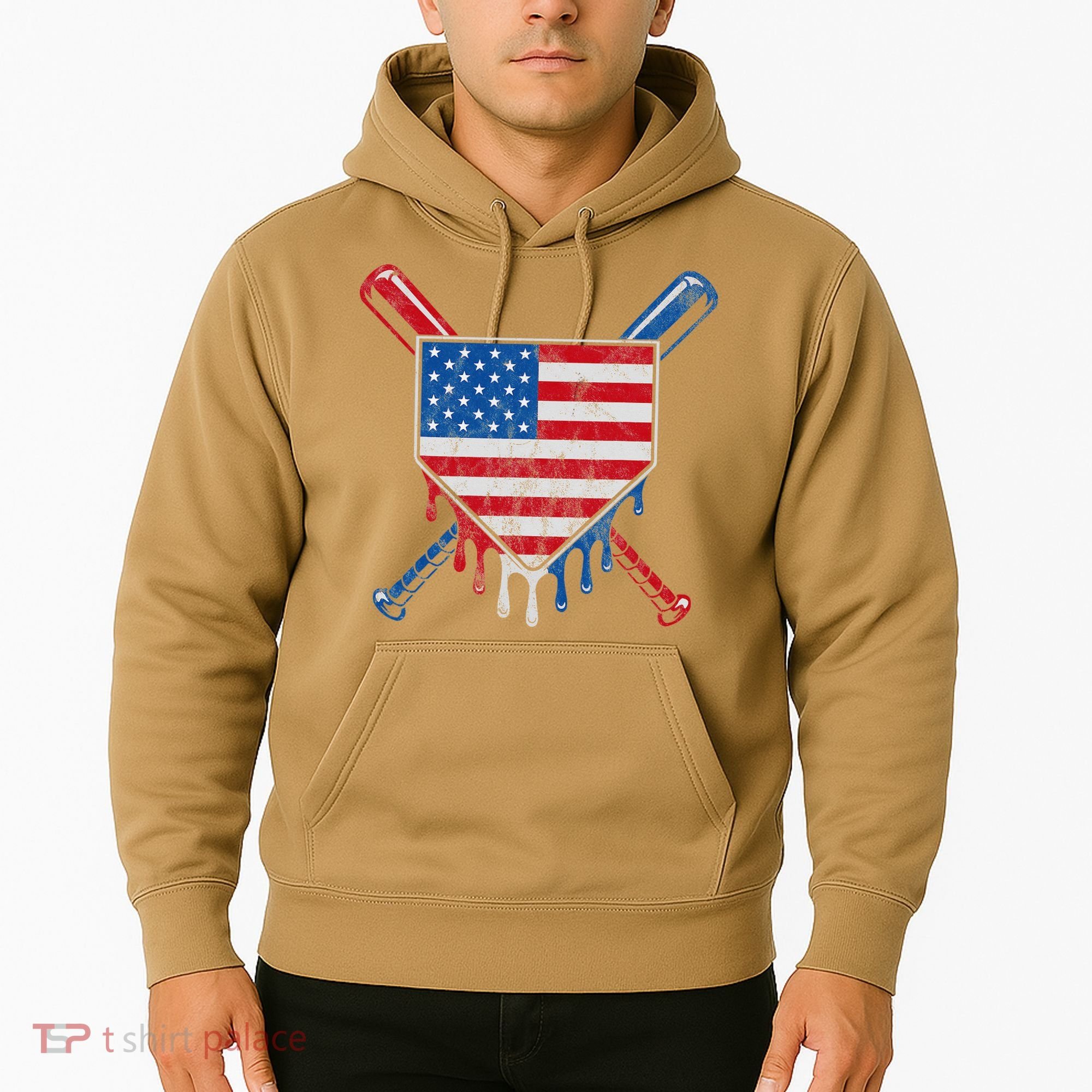 Baseball Bat Drip Ice Cream Patriotic American Flag Drip Hoodie