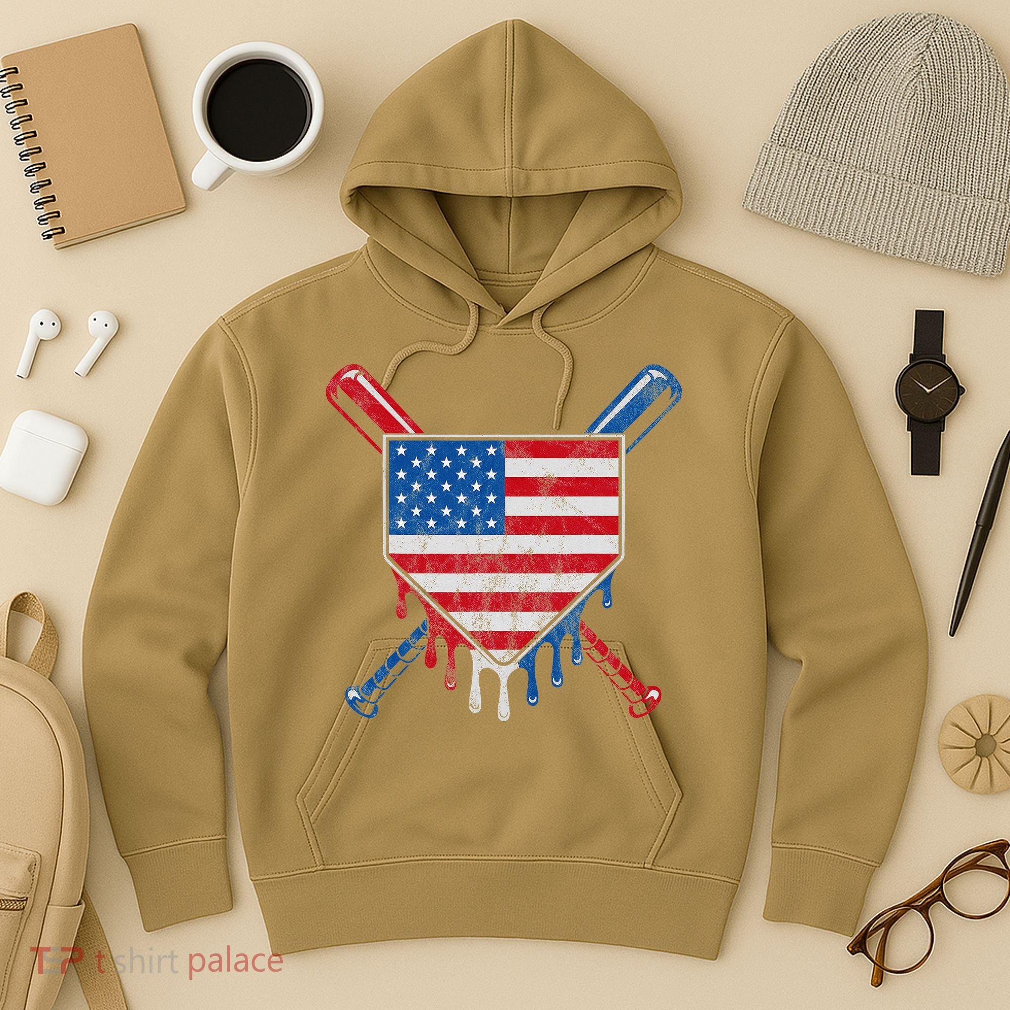 Baseball Bat Drip Ice Cream Patriotic American Flag Drip Hoodie