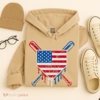 Baseball Bat Drip Ice Cream Patriotic American Flag Drip Hoodie thumb 4