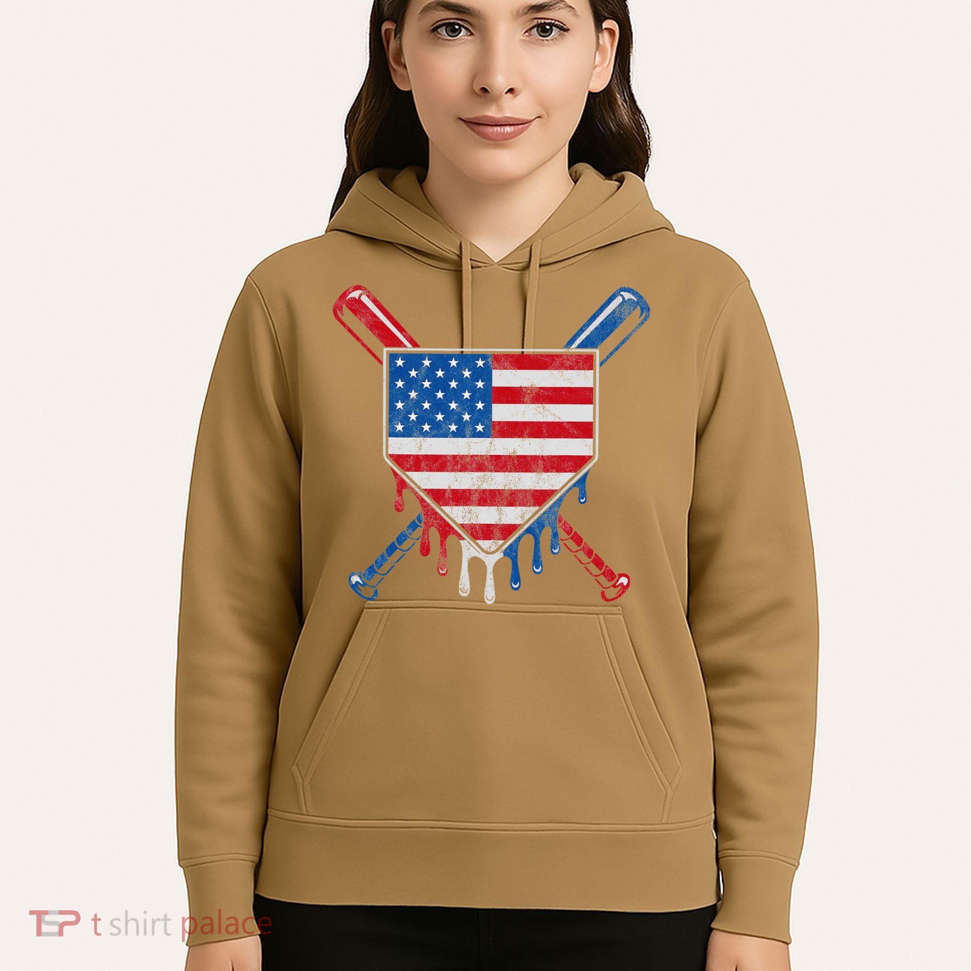 Baseball Bat Drip Ice Cream Patriotic American Flag Drip Hoodie