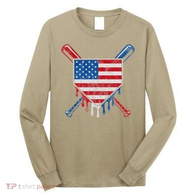 Baseball Bat Drip Ice Cream Patriotic American Flag Drip Long Sleeve Shirt