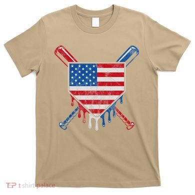 Baseball Bat Drip Ice Cream Patriotic American Flag Drip T-Shirt