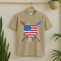 Baseball Bat Drip Ice Cream Patriotic American Flag Drip T-Shirt thumb 2