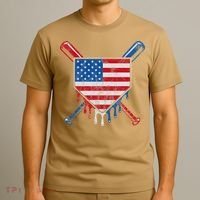 Baseball Bat Drip Ice Cream Patriotic American Flag Drip T-Shirt thumb 3