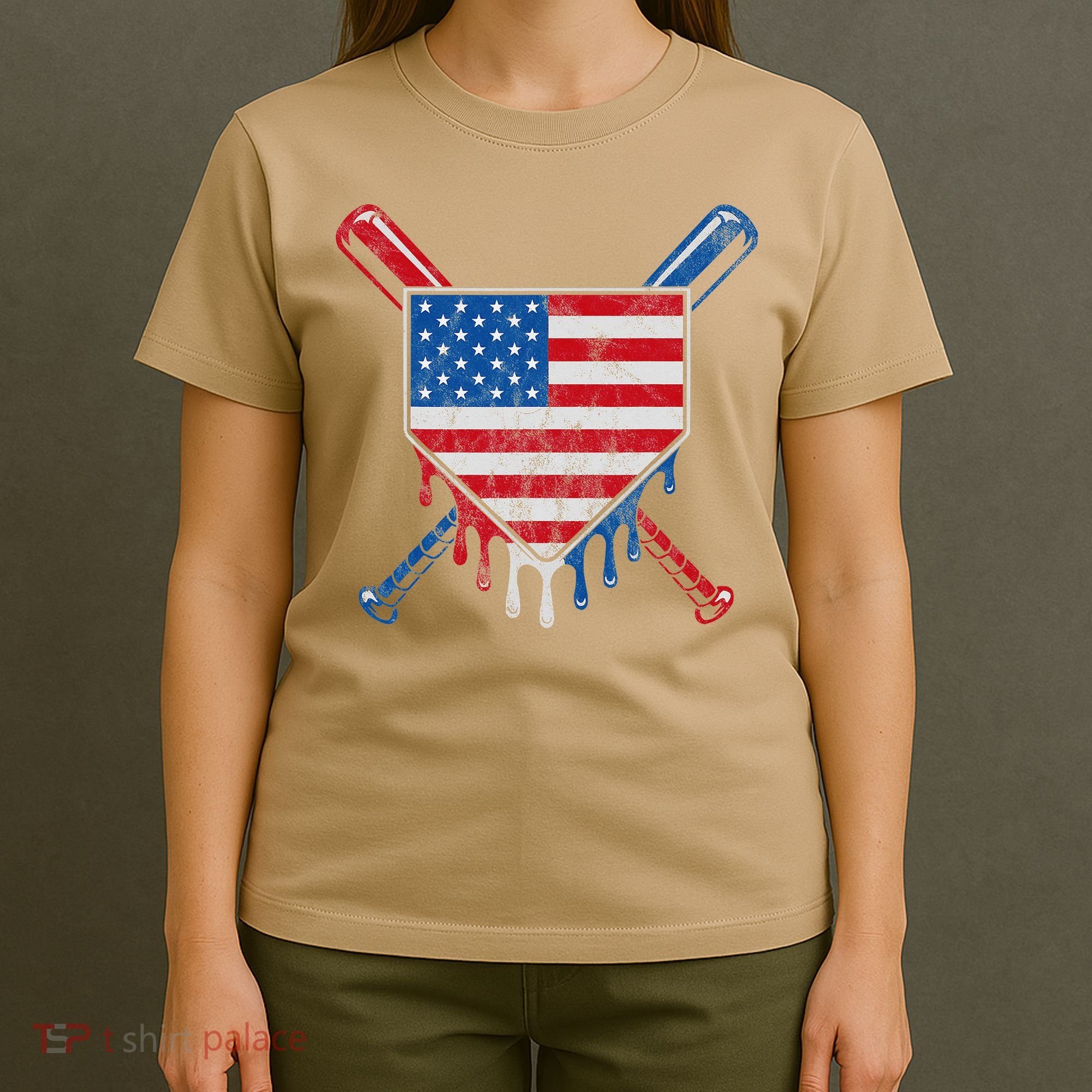 Baseball Bat Drip Ice Cream Patriotic American Flag Drip T-Shirt