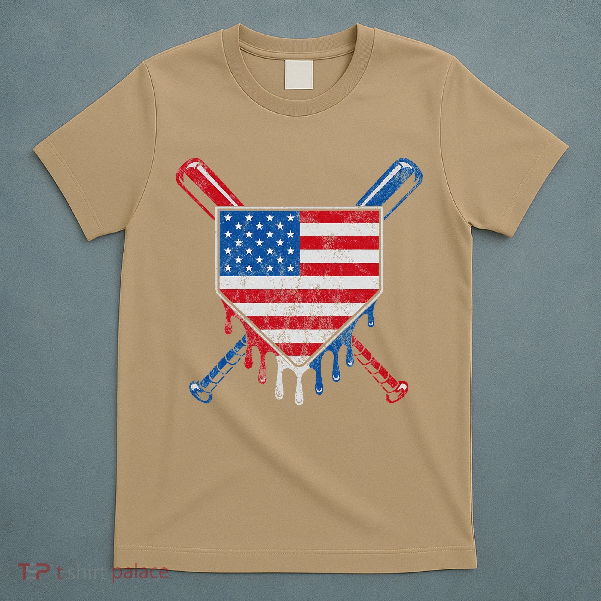 Baseball Bat Drip Ice Cream Patriotic American Flag Drip T-Shirt