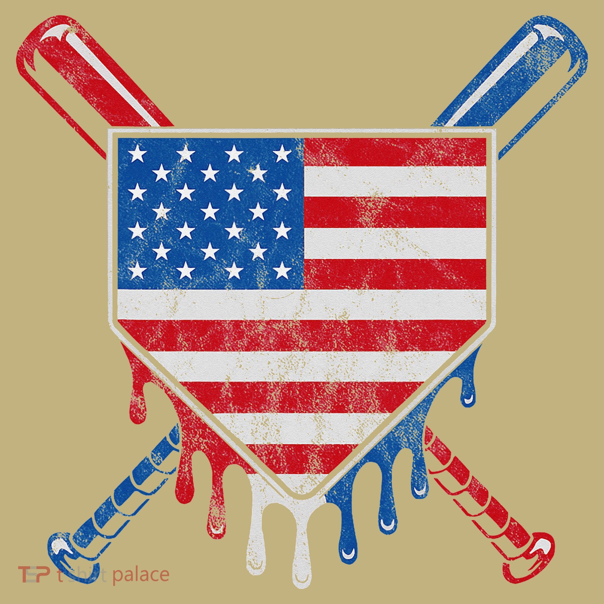 Baseball Bat Drip Ice Cream Patriotic American Flag Drip T-Shirt