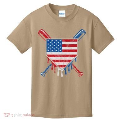 Baseball Bat Drip Ice Cream Patriotic American Flag Drip Kids T-Shirt