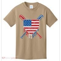Baseball Bat Drip Ice Cream Patriotic American Flag Drip Kids T-Shirt thumb 0