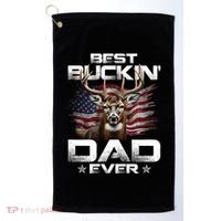 Best Buckin Dad Ever Usa Flag Deer Hunting FatherS Day Great Gift Golf Towel thumb 0