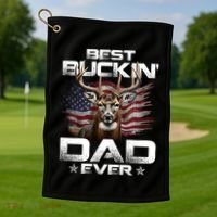 Best Buckin Dad Ever Usa Flag Deer Hunting FatherS Day Great Gift Golf Towel thumb 1
