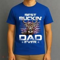 Best Buckin Dad Ever Usa Flag Deer Hunting FatherS Day Great Gift T-Shirt thumb 3