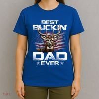 Best Buckin Dad Ever Usa Flag Deer Hunting FatherS Day Great Gift T-Shirt thumb 4