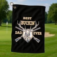 Best Buckin Dad Ever Funny Hunting Father Gift Golf Towel thumb 1