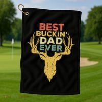 Best Buckin Dad Ever Funny Gift Deer Hunters Gift Golf Towel thumb 1