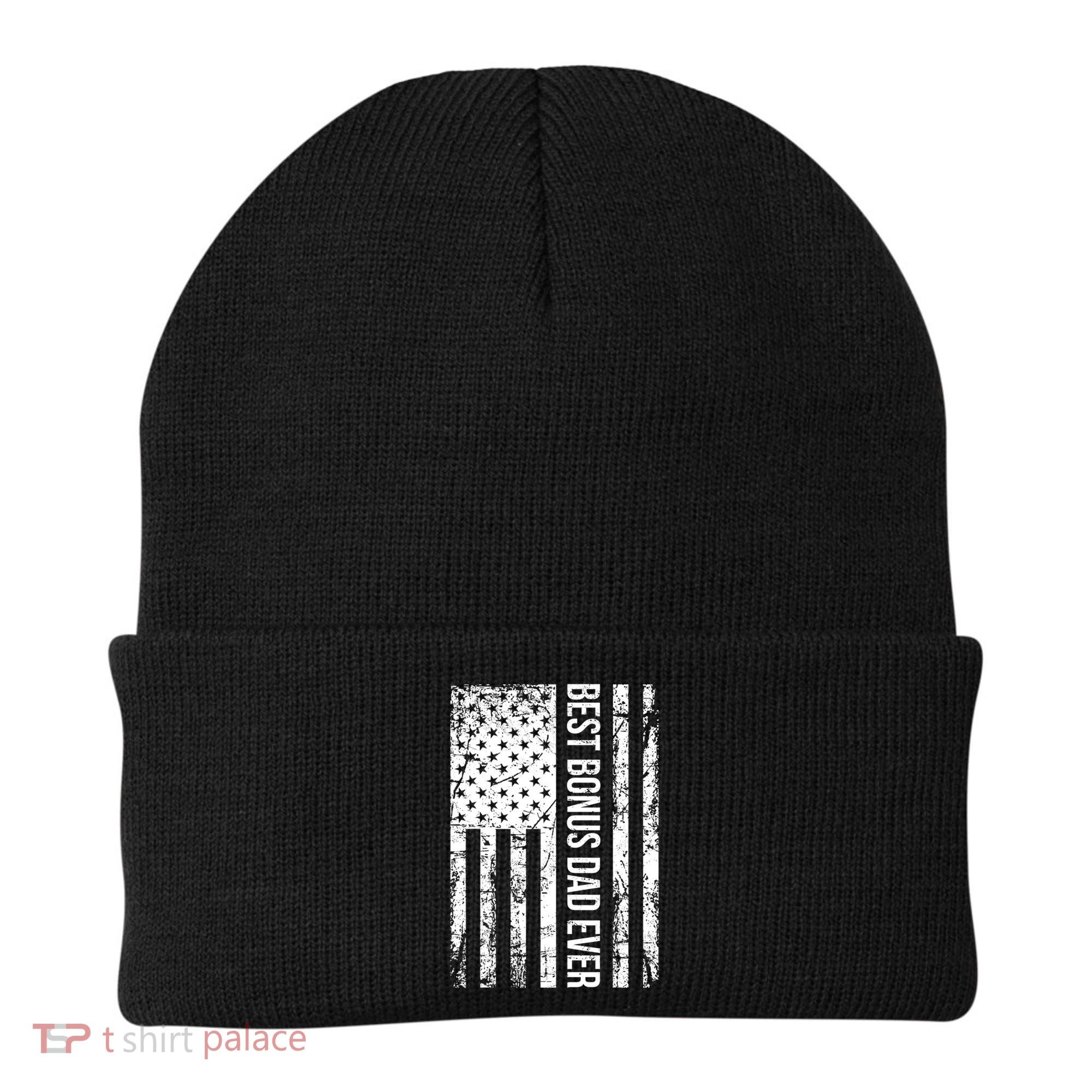 Best Bonus Dad Ever For Stepdad American Flag Dad Funny Gift Beanie