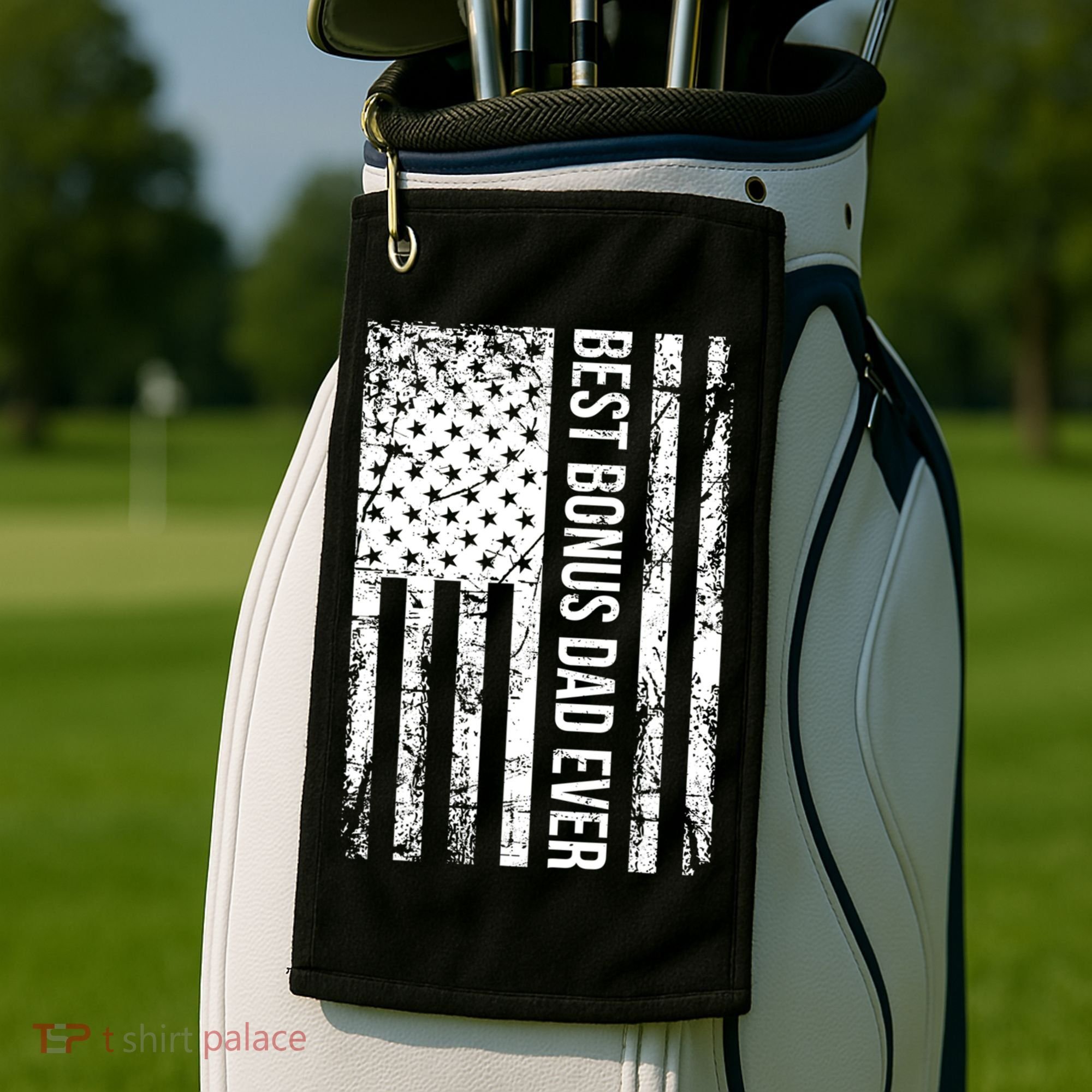 Best Bonus Dad Ever For Stepdad American Flag Dad Funny Gift Golf Towel