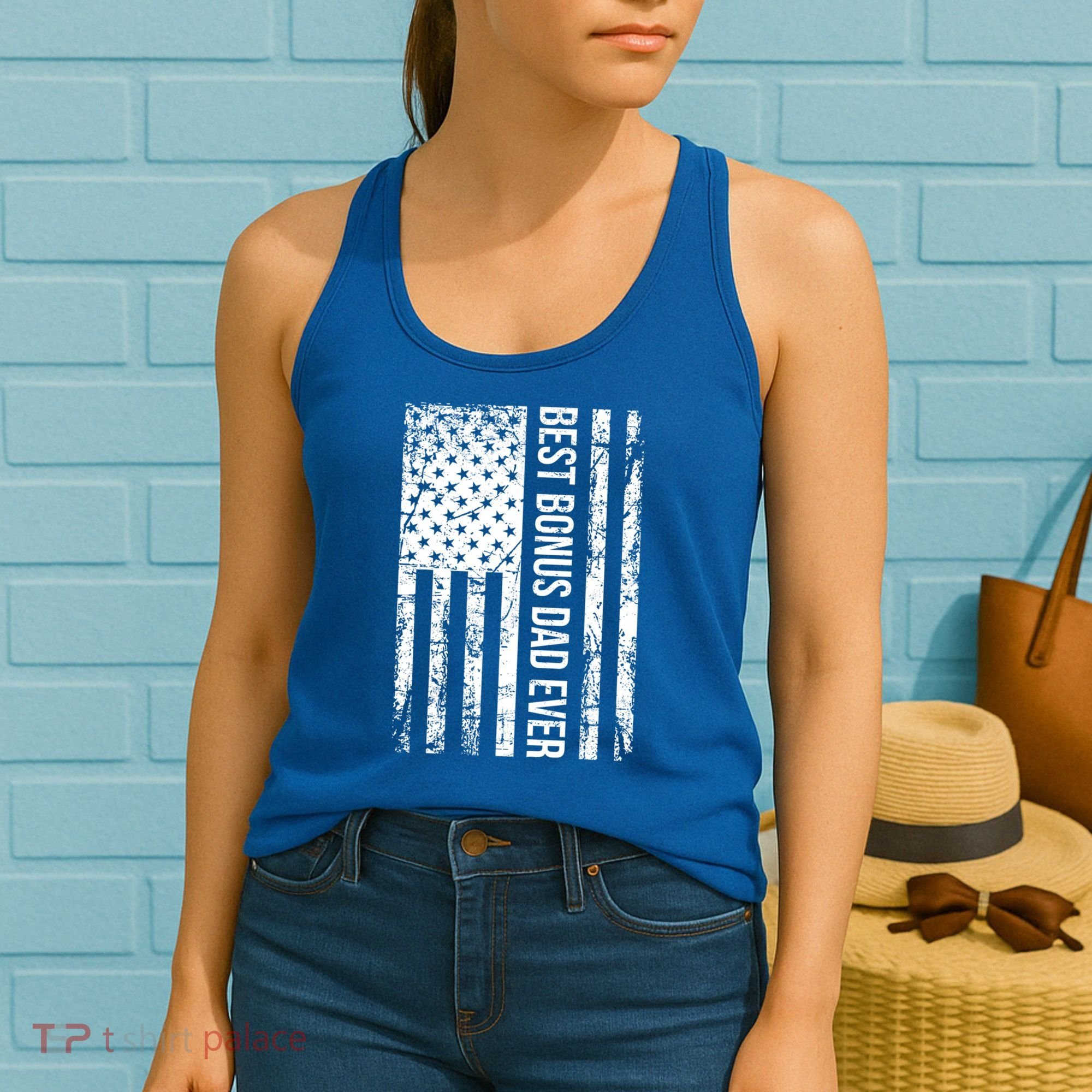 Best Bonus Dad Ever For Stepdad American Flag Dad Funny Gift Women's Tank Top