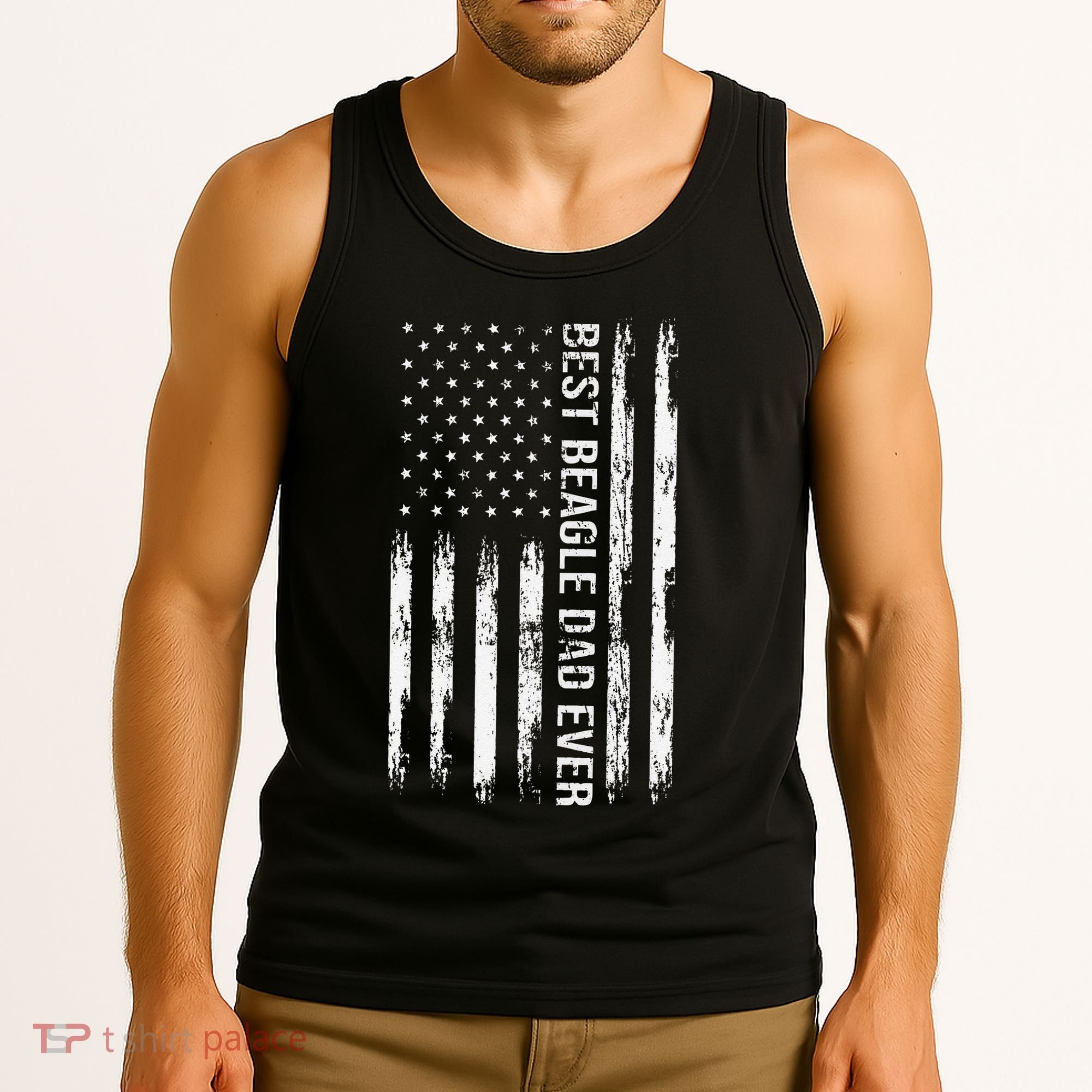 Best Beagle Dad Everdog Lover American Flag Patriotic Tank Top