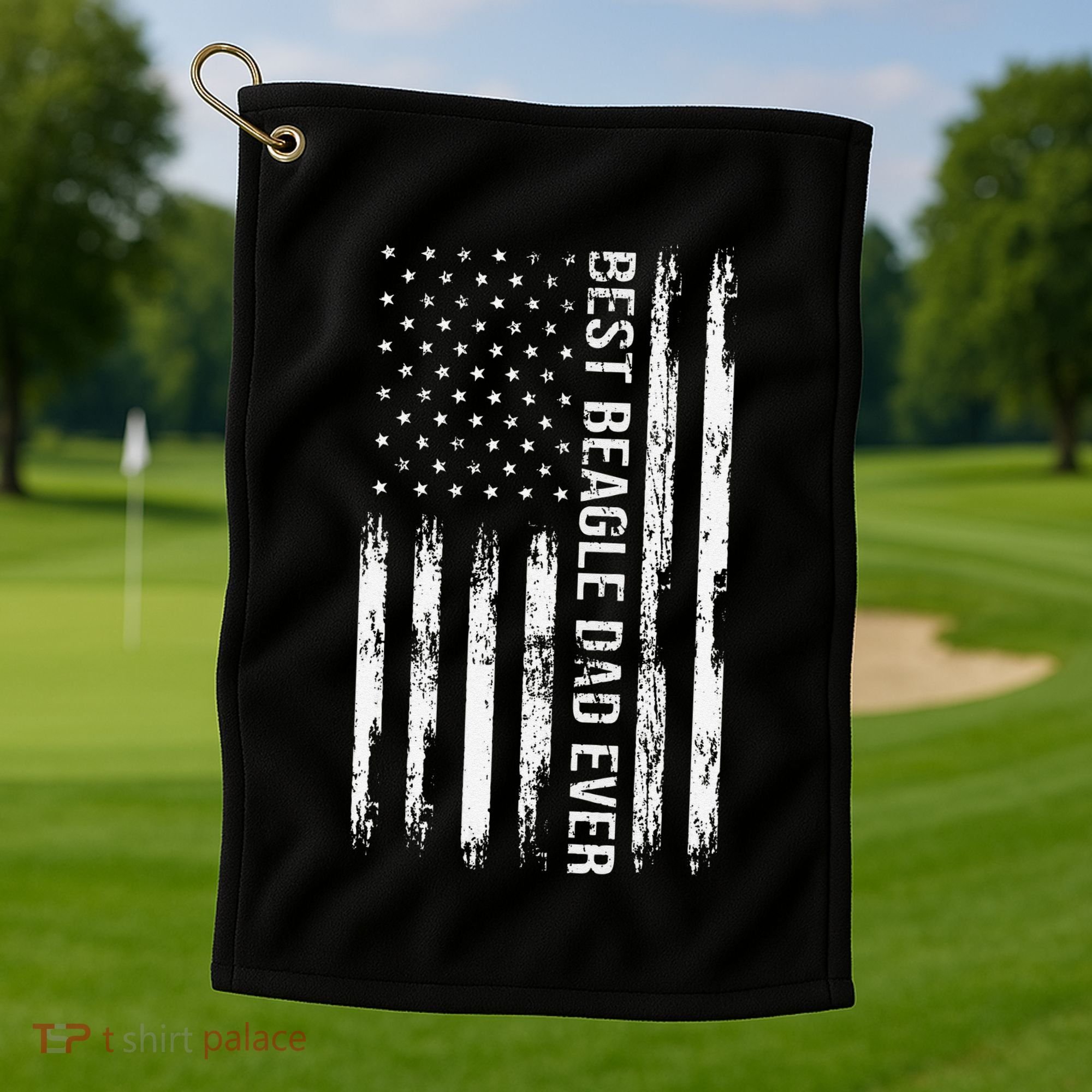 Best Beagle Dad Everdog Lover American Flag Patriotic Golf Towel