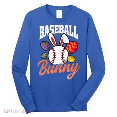 Baseball Bunny Design Easter Baseball Gift Long Sleeve Shirt