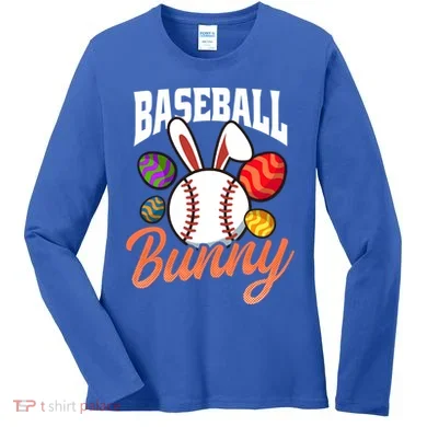 Baseball Bunny Design Easter Baseball Gift Women's Long Sleeve Shirt