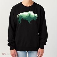 Bison Buffalo Double Exposure Surreal Wildlife Native Animal Women's Sweatshirt thumb 0