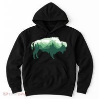 Bison Buffalo Double Exposure Surreal Wildlife Native Animal Hoodie thumb 0