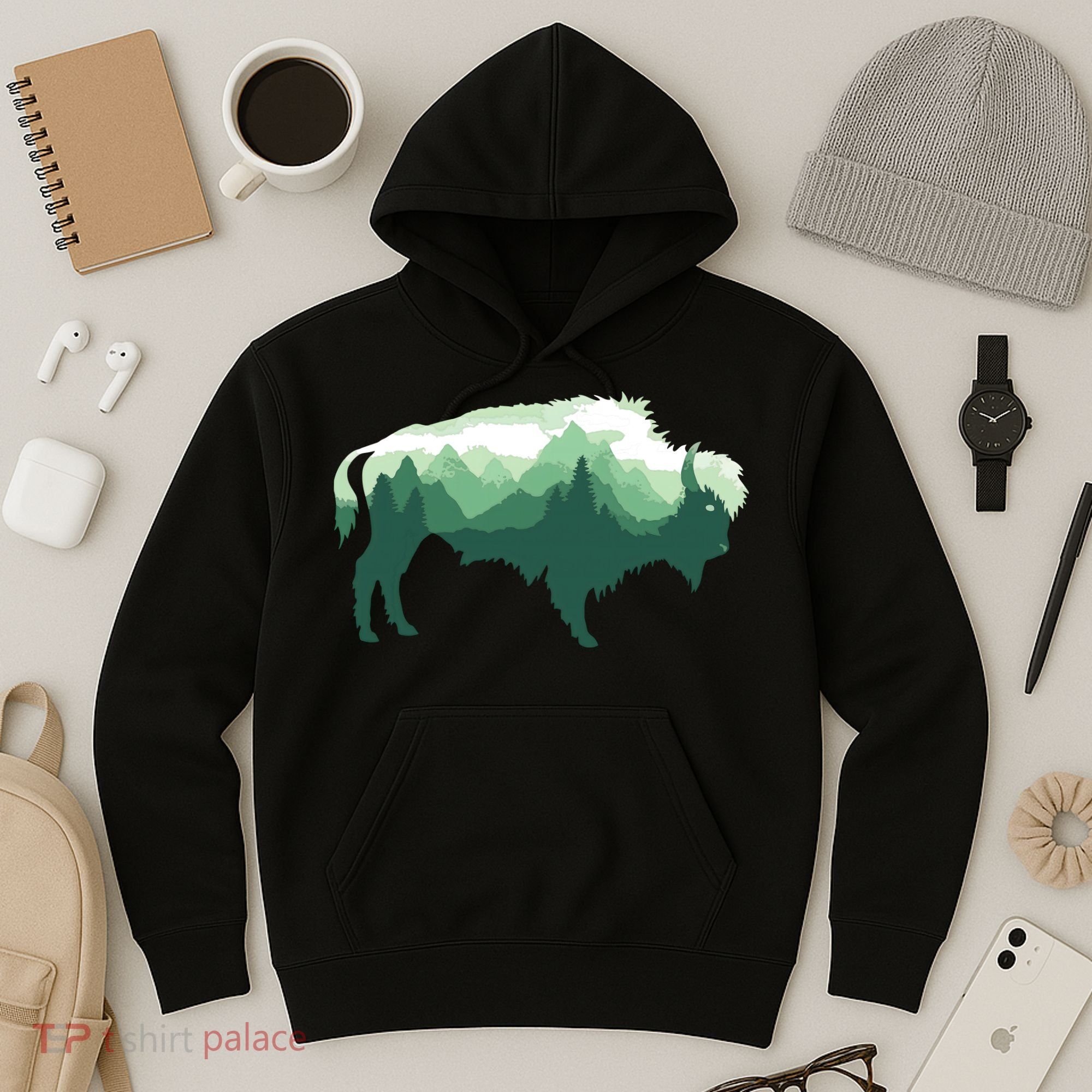Bison Buffalo Double Exposure Surreal Wildlife Native Animal Hoodie