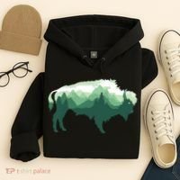 Bison Buffalo Double Exposure Surreal Wildlife Native Animal Hoodie thumb 4