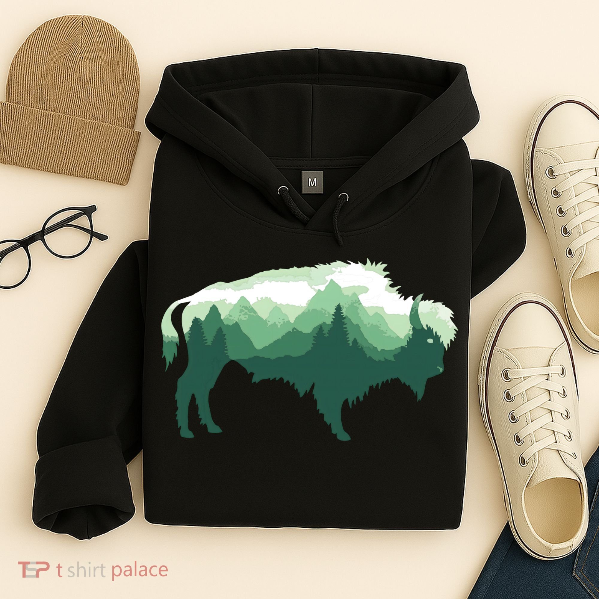 Bison Buffalo Double Exposure Surreal Wildlife Native Animal Hoodie