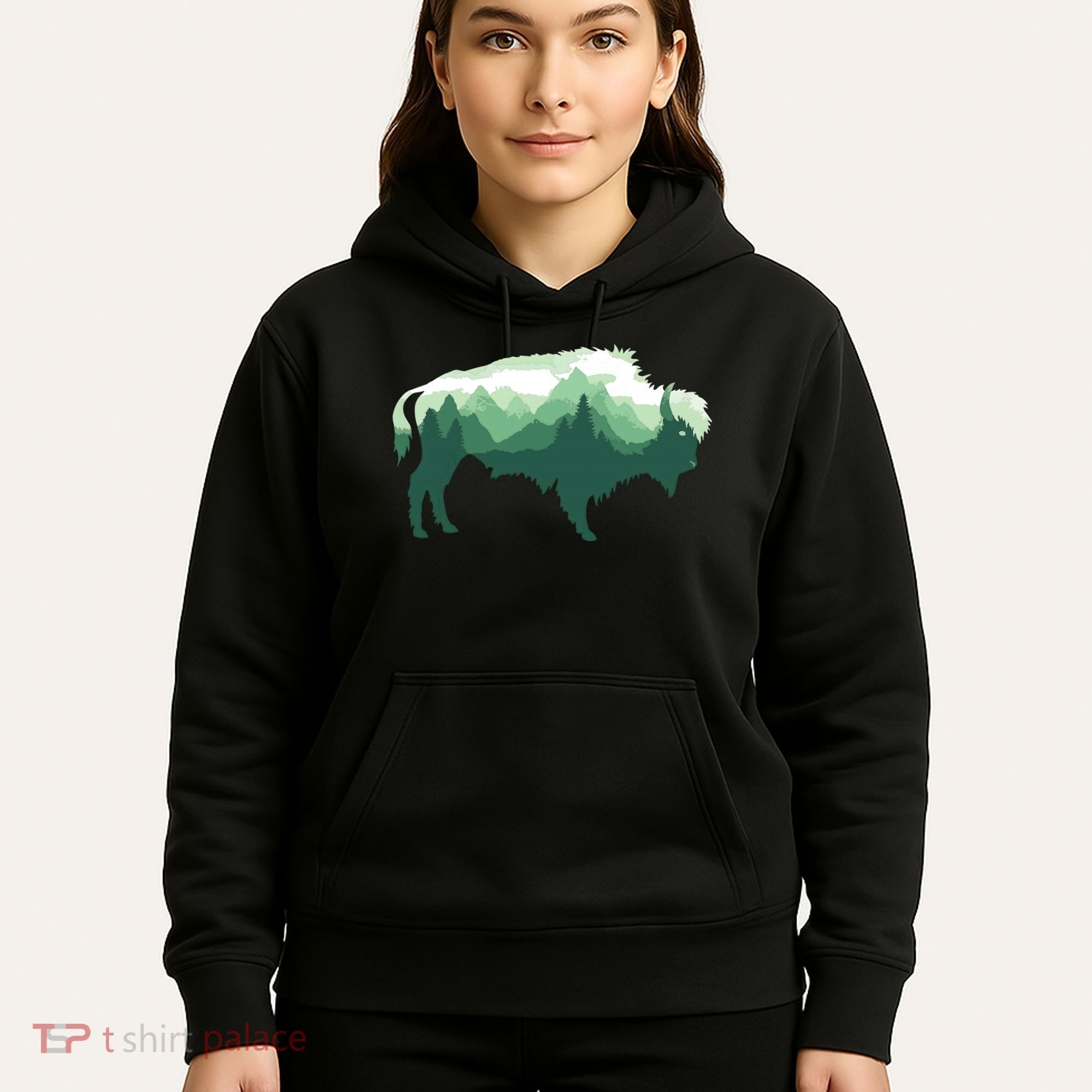 Bison Buffalo Double Exposure Surreal Wildlife Native Animal Hoodie