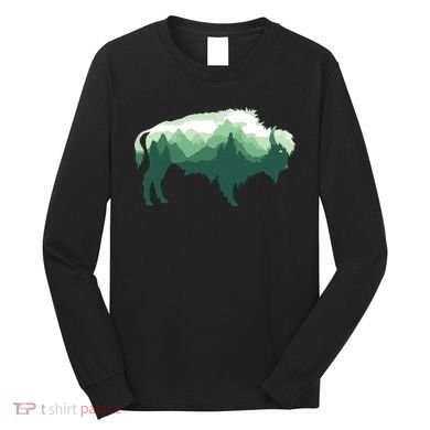 Bison Buffalo Double Exposure Surreal Wildlife Native Animal Long Sleeve Shirt