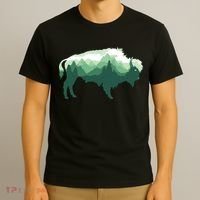 Bison Buffalo Double Exposure Surreal Wildlife Native Animal T-Shirt thumb 3