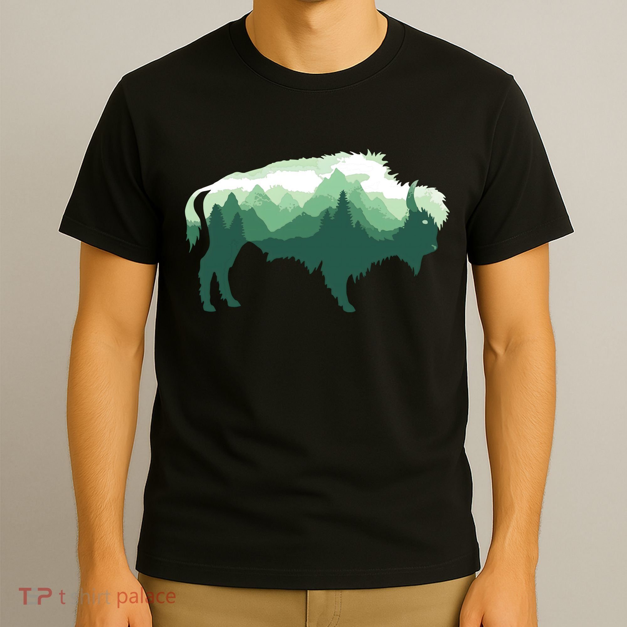 Bison Buffalo Double Exposure Surreal Wildlife Native Animal T-Shirt