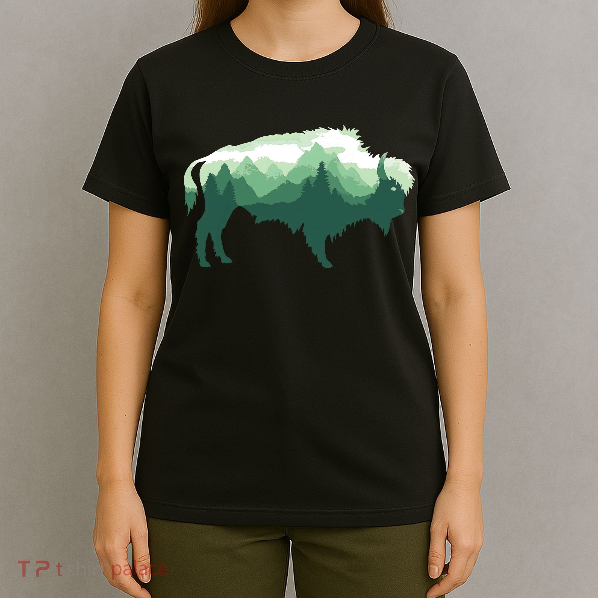 Bison Buffalo Double Exposure Surreal Wildlife Native Animal T-Shirt