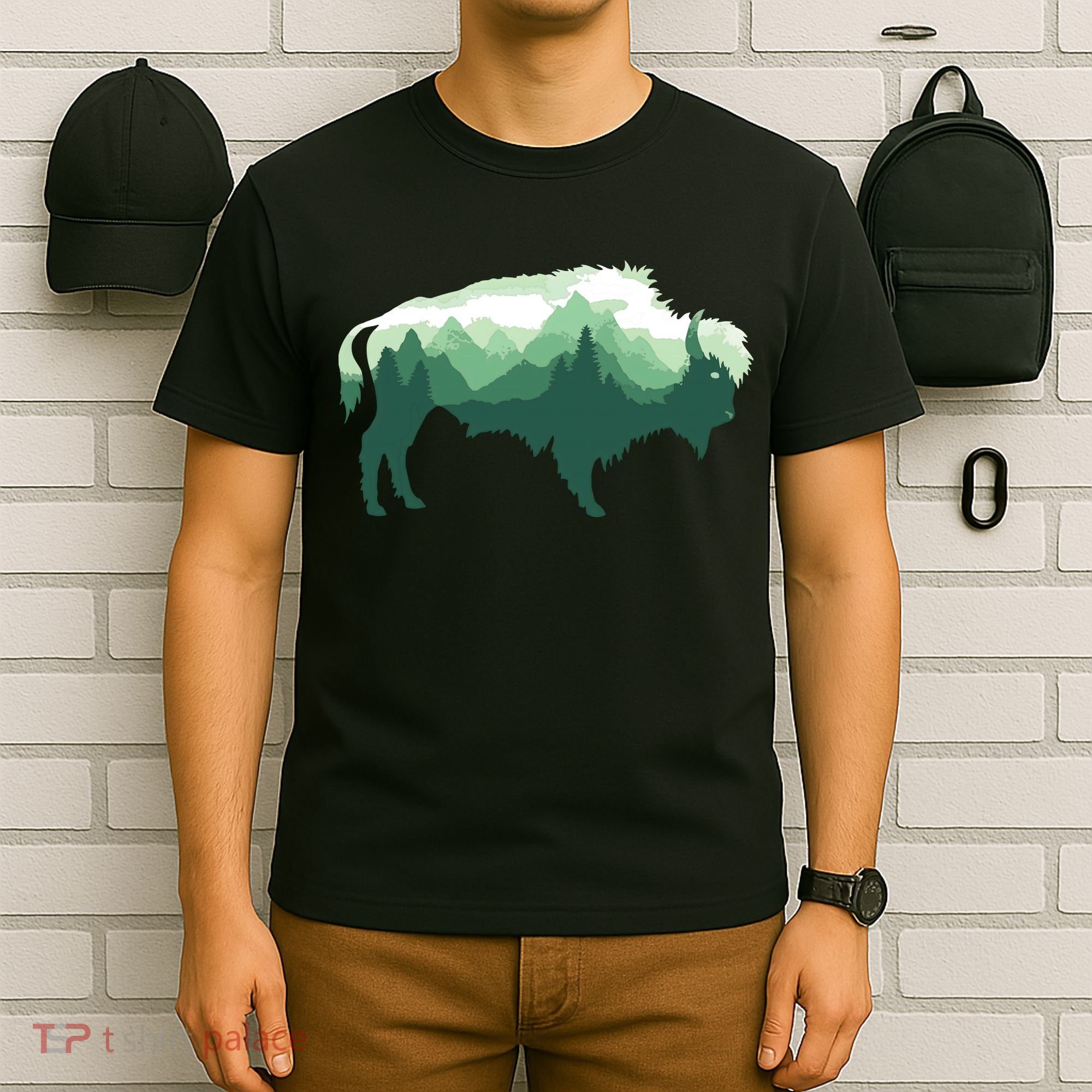 Bison Buffalo Double Exposure Surreal Wildlife Native Animal T-Shirt